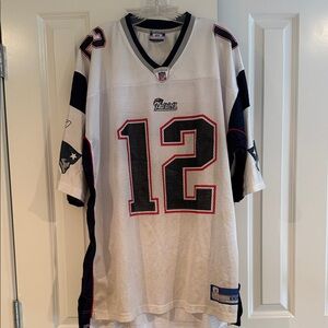 Reebok White Mesh Sports Jersey with Navy and Red Accents
